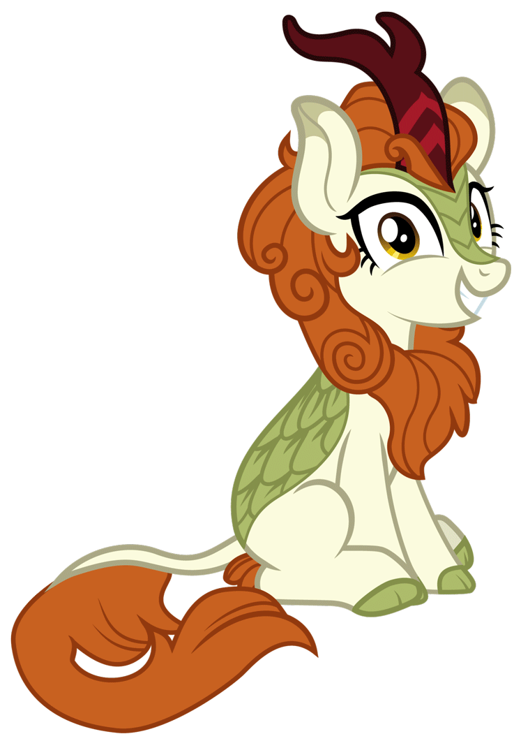 Size: 747x1061 | Tagged: safe, artist:likonan, character:autumn blaze, species:kirin, animated, female, gif, headbob, loop, quadrupedal, simple background, sitting, smiling, solo, white background