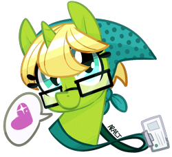 Size: 850x775 | Tagged: safe, artist:vampireselene13, character:bittersweet, species:pony, species:unicorn, bust, clothing, cute, dialogue, female, glasses, headscarf, heart, mare, pictogram, portrait, scarf, simple background, solo, speech bubble, transparent background