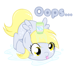 Size: 1000x943 | Tagged: safe, alternate version, artist:natsu714, character:derpy hooves, species:pegasus, species:pony, blep, bubble, chibi, cute, derp, derpabetes, design, face down ass up, female, i just don't know what went wrong, oops, shirt design, simple background, solo, tongue out, transparent background