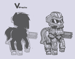 Size: 1111x885 | Tagged: safe, artist:ivyredmond, oc, species:pony, fallout equestria, armor, clothing, gun, power armor, suit, weapon