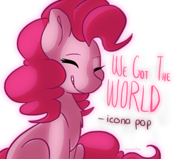 Size: 945x846 | Tagged: safe, artist:snowolive, character:pinkie pie, species:earth pony, species:pony, chest fluff, eyes closed, female, mare, simple background, sitting, smiling, solo, theme song, transparent background
