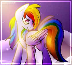 Size: 945x846 | Tagged: safe, artist:snowolive, character:rainbow dash, species:pegasus, species:pony, cutie mark, female, head turn, mare, narrowed eyes, snow, snowfall, solo