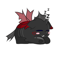 Size: 700x700 | Tagged: safe, artist:sweeteater, oc, oc:rummy, species:changeling, species:pony, blush sticker, blushing, buggo, changeling oc, cute, cuteling, onomatopoeia, red changeling, simple background, sleeping, solo, sound effects, transparent background, ych result, zzz