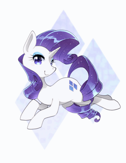 Size: 431x560 | Tagged: safe, artist:namagaki_yukina, character:rarity, species:pony, species:unicorn, animated, blinking, cute, cutie mark background, female, looking at you, mare, prone, raribetes, solo