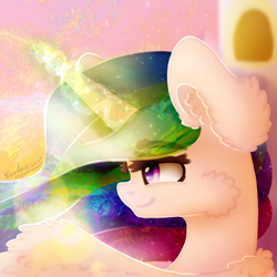 Size: 1024x1024 | Tagged: safe, artist:kindny-chan, character:princess celestia, species:pony, bust, female, magic, portrait, solo
