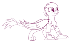 Size: 840x484 | Tagged: safe, artist:mitya1260, character:gabby, species:griffon, female, monochrome, simple background, sketch, solo, white background