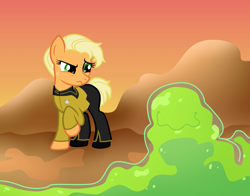 Size: 2721x2137 | Tagged: safe, artist:athos01, character:applejack, character:smooze, species:earth pony, species:pony, alternate hairstyle, armus, female, high res, mare, skin of evil, solo, star trek, star trek: the next generation, tasha yar, this will end in death