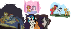 Size: 3736x1500 | Tagged: safe, artist:cat4lyst, character:applejack, character:babs seed, character:big mcintosh, character:dj pon-3, character:octavia melody, character:rainbow dash, character:soarin', character:spitfire, character:sweetie belle, character:vinyl scratch, ship:scratchtavia, ship:soarinjack, ship:spitdash, babsbelle, female, heartwarming, lesbian, male, marriage, marriage proposal, older, pregnant, shipping, straight