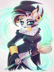 Size: 1500x2000 | Tagged: safe, artist:alexbluebird, character:zecora, species:anthro, clothing, costume, ear fluff, ear piercing, earring, halloween, halloween costume, hat, holiday, jewelry, looking at you, mop, piercing, witch, witch hat