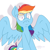 Size: 1200x1200 | Tagged: safe, artist:imaplatypus, character:rainbow dash, species:pegasus, species:pony, g4, cutie mark, disturbed, female, mare, reaction, reaction image, shrunken pupils, simple background, sitting, solo, spread wings, white background, wings, wtf