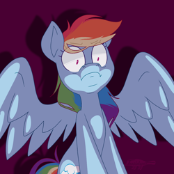 Size: 1200x1200 | Tagged: safe, alternate version, artist:imaplatypus, species:pegasus, species:pony, cutie mark, disturbed, female, mare, reaction, reaction image, shrunken pupils, sitting, solo, spread wings, wings, wtf