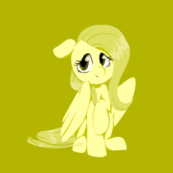 Size: 1200x1200 | Tagged: safe, artist:imaplatypus, character:fluttershy, species:pegasus, species:pony, female, floppy ears, huevember, looking at you, mare, raised hoof, simple background, sitting, smiling, solo, three quarter view, wings