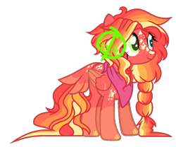 Size: 994x827 | Tagged: safe, artist:cassiedraz, artist:shiibases, parent:big macintosh, parent:fluttershy, parents:fluttermac, species:pegasus, species:pony, blue eyes, braid, clothing, female, food, freckles, green eyes, heterochromia, long mane, long tail, mare, offspring, orange, pegasus oc, red, scarf, simple background, tail feathers, transparent background, watermark, yellow