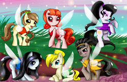 Size: 2000x1300 | Tagged: safe, artist:daughter-of-fantasy, species:pony, clothing, crossover, disney fairies, fairies, fairies are magic, fairy, fairy pony, fairy wings, fawn, iridessa, original species, ponified, rosetta (disney), silvermist, tinker bell, tinkerbell, vidia, wings