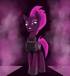 Size: 1100x1200 | Tagged: safe, artist:imaplatypus, character:tempest shadow, species:pony, species:unicorn, my little pony: the movie (2017), armor, broken horn, eye scar, female, hoof shoes, horn, huevember, looking at you, mare, open mouth, scar, solo