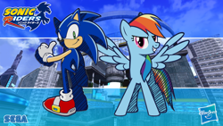Size: 1920x1080 | Tagged: safe, artist:galaxyart, artist:lukaafx, artist:zephyros-el, character:rainbow dash, character:sonic the hedgehog, crossover, sonic riders, sonic the hedgehog (series)