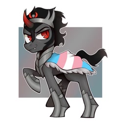 Size: 894x894 | Tagged: safe, artist:occultusion, character:king sombra, species:pony, species:unicorn, armor, clothing, crown, gender headcanon, hoof shoes, jewelry, lgbt, lgbt headcanon, male, pride, pride flag, pride flag cape, regalia, robe, solo, stallion, trans male, trans stallion sombra, transgender, transgender pride flag