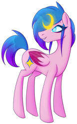 Size: 742x1200 | Tagged: safe, alternate version, artist:puddingskinmcgee, oc, oc only, oc:aetharis, species:pegasus, species:pony, 2020 community collab, derpibooru community collaboration, female, looking back, simple background, smiling, solo, standing, transparent background