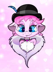 Size: 1285x1735 | Tagged: safe, artist:flufflepimp, edit, oc, oc:flufflepimp, species:earth pony, species:pony, adorable face, adorasexy, chest fluff, choker, clothing, color edit, colored, cute, droopy ears, ear fluff, feather, feather boa, female, freckles, hat, heart eyes, learning to draw, mare, mlem, pimp hat, pink, sexy, silly, smiling, smirk, solo, tongue out, wingding eyes