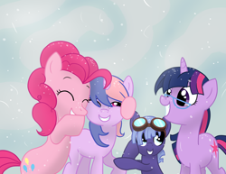 Size: 2200x1700 | Tagged: safe, artist:cat4lyst, character:pinkie pie, character:twilight sparkle, oc, oc:glitter sparkle, parent:pinkie pie, parent:twilight sparkle, parents:twinkie, ship:twinkie, family, female, lesbian, magical lesbian spawn, mama twilight, my little pony genesis, offspring, shipping