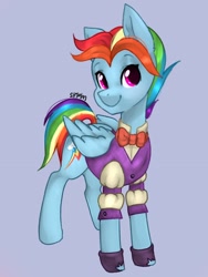 Size: 1536x2048 | Tagged: safe, artist:siripim111, character:rainbow dash, species:pegasus, species:pony, episode:a hearth's warming tail, g4, my little pony: friendship is magic, alternate hairstyle, bow tie, clothing, cute, ear fluff, female, gray background, mare, simple background, snowdash, solo