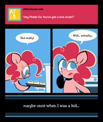 Size: 1200x1425 | Tagged: safe, artist:footsam, character:pinkie pie, species:earth pony, species:pony, ask, ask pinkie pie and tornado, baking, cinnamon bun, colored, comic, female, flat colors, food, no catchlights, no pupils, oven, solo, tumblr
