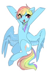 Size: 914x1400 | Tagged: safe, artist:seamaggie, character:rainbow dash, species:pegasus, species:pony, chest fluff, cute, dashabetes, eye clipping through hair, female, mare, open mouth, simple background, solo, white background
