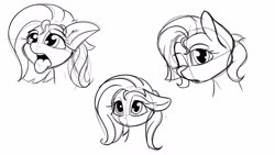 Size: 3840x2160 | Tagged: source needed, safe, artist:flufflepimp, oc, oc only, species:earth pony, species:pony, bust, female, leaning to draw, lineart, mare, one eye closed, simple background, sketch, sketch dump, tongue out, white background, wink