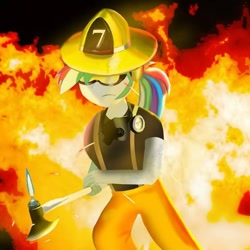 Size: 600x600 | Tagged: safe, artist:samueldavillo, character:rainbow dash, my little pony:equestria girls, female, firefighter, firefighter helmet, helmet, solo