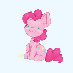 Size: 1200x1200 | Tagged: safe, artist:imaplatypus, character:pinkie pie, species:earth pony, species:pony, :3, beady eyes, blue background, cute, diapinkes, female, mare, simple background, sitting, solo