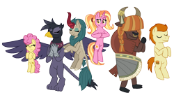 Size: 1130x707 | Tagged: safe, artist:alexeigribanov, character:li'l cheese, character:luster dawn, species:earth pony, species:griffon, species:kirin, species:pony, species:unicorn, species:yak, episode:the last problem, g4, my little pony: friendship is magic, future six, gallop j. fry, georgia (character), older, older gallop j. fry, river song (character), simple background, transparent background, yelena