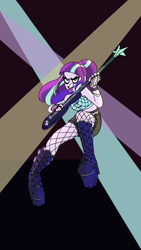 Size: 750x1330 | Tagged: safe, artist:ponyretirementhome, character:starlight glimmer, my little pony:equestria girls, boots, clothing, edgelight glimmer, emo, female, fishnets, goth, guitar, musical instrument, shoes, solo, teenage glimmer, teenager, tongue out, younger