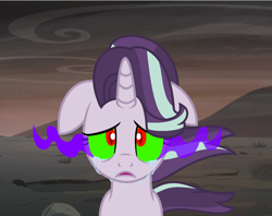 Size: 1434x1135 | Tagged: safe, artist:mlp-lolada, character:starlight glimmer, species:pony, alternate timeline, ashlands timeline, barren, crying, female, floppy ears, implied genocide, post-apocalyptic, show accurate, solo, sombra eyes, wasteland
