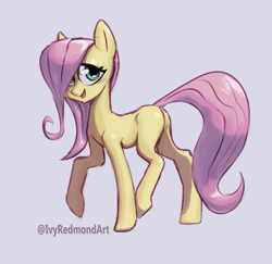 Size: 815x792 | Tagged: safe, artist:ivyredmond, character:fluttershy, species:pony, blank flank, cute, female, filly, filly fluttershy, looking at you, open mouth, raised hoof, raised leg, shyabetes, simple background, smiling, solo, white background, wingless, younger