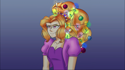 Size: 1360x765 | Tagged: safe, artist:mandy1412, character:adagio dazzle, species:human, my little pony:equestria girls, annoyed, baubles, christmas, christmas lights, female, headband, holiday, not amused face, simple background, solo, stars, unamused