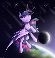 Size: 1800x1900 | Tagged: safe, artist:spirit-fire360, character:twilight sparkle, character:twilight sparkle (alicorn), species:alicorn, species:pony, earth, female, moon, planet, redraw, solo, space, stars