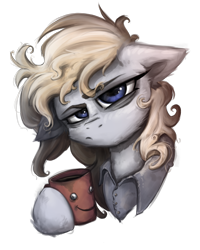 Size: 1600x2000 | Tagged: safe, artist:ignis, oc, oc only, oc:gale swift, species:pegasus, species:pony, bags under eyes, bust, button-up shirt, coffee, commission, googly eyes, portrait, simple background, solo, tired, transparent background