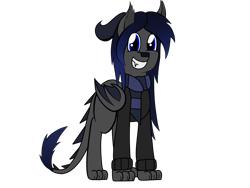 Size: 1600x1200 | Tagged: safe, artist:somber, oc, oc only, oc:somber, species:dragon, species:wolf, 2020 community collab, derpibooru community collaboration, clothing, grin, happy, hybrid, looking at you, male, scarf, simple background, smiling, solo, transparent background, winter
