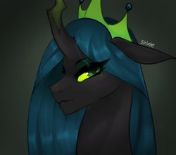 Size: 1736x1536 | Tagged: safe, artist:siripim111, character:queen chrysalis, species:changeling, episode:the ending of the end, g4, my little pony: friendship is magic, black background, bust, crown, female, jewelry, portrait, regalia, simple background, solo, ultimate chrysalis