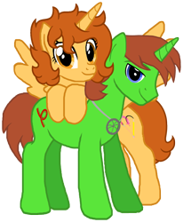 Size: 1569x1900 | Tagged: safe, artist:crisostomo-ibarra, oc, oc only, oc:aspen, oc:ryan, species:alicorn, species:pony, species:unicorn, 2020 community collab, derpibooru community collaboration, alicorn oc, female, jewelry, looking at you, male, mare, necklace, simple background, stallion, transparent background, wings