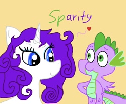 Size: 1010x827 | Tagged: safe, artist:kittycatrittycat, character:rarity, character:spike, species:dragon, species:pony, species:unicorn, comic:soarin to the rainbow, ship:sparity, alternate hairstyle, female, heart, male, shipping, simple background, straight