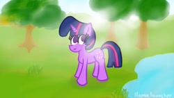 Size: 1280x720 | Tagged: safe, artist:llamalauncher, character:twilight sparkle, character:twilight sparkle (unicorn), species:pony, species:unicorn, colored, cute, female, jumping, link in description, shading, solo, tree