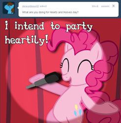 Size: 653x664 | Tagged: safe, artist:gratlofatic, artist:sirspikensons, character:pinkie pie, species:pony, ask pun, ask, ask tickled pinkie, female, microphone, solo