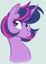 Size: 800x1100 | Tagged: safe, artist:puddingskinmcgee, character:twilight sparkle, species:pony, alternate hairstyle, bust, female, mare, short hair, simple background, smiling, solo
