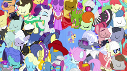 Size: 1280x720 | Tagged: safe, artist:lumorn, artist:matthewjabeznazarioa, edit, edited screencap, screencap, character:berry preppy, character:bruce mane, character:daisy, character:diamond cutter, character:don neigh, character:eclair créme, character:fine line, character:hoity toity, character:noi, character:north star (g4), character:orion, character:perfect pace, character:photo finish, character:pretty vision, character:pursey pink, character:rarity, character:soigne folio, character:spectrum shades, character:star gazer, character:stella lashes, species:earth pony, species:pony, species:unicorn, fanfic:noi the luckiest filly alive, episode:luna eclipsed, episode:she's all yak, g4, my little pony: friendship is magic, background pony, best pony, blue nile, bow tie, canterlot elite, clothing, costume, crimson cream, dress, elite, eyes closed, fanfic art, fashion statement, female, filly, foal, formal, formal attire, formal dress, formal wear, glasses, gown, hat, headdress, headgear, headwear, hennin, implied coloratura, implied yak, implied yona, male, mare, mare e. belle, masquerade, midnight fun, necktie, nightmare night, nightmare night costume, noiabetes, picture frame (character), picture perfect, princess, princess costume, princess noi, raribetes, regal candent, regal clothing, shirt collar, smiling, spaceage sparkle, stallion, suit, sunglasses, swanky hank, sweater, sweatshirt, turbo bass, turtleneck, turtleneck sweater, tuxedo, unnamed pony, vest, wall of tags