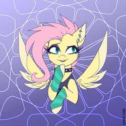 Size: 1300x1300 | Tagged: safe, artist:spirit-fire360, character:fluttershy, species:pegasus, species:pony, episode:the road less scheduled, g4, my little pony: equestria girls, my little pony:equestria girls, spoiler:choose your own ending (season 2), spoiler:eqg series (season 2), alternate hairstyle, bust, choker, chokershy, clothing, ear piercing, equestria girls outfit, equestria girls ponified, eyeshadow, female, floating wings, flutterpunk, makeup, mare, piercing, ponified, socks, solo, striped socks, the road less scheduled: fluttershy, wings