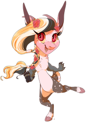 Size: 787x1108 | Tagged: safe, artist:qatsby, oc, oc only, parent:big macintosh, parent:discord, parents:discomac, braid, chest fluff, claws, cloven hooves, female, flower, flower in hair, freckles, hybrid, interspecies offspring, long eyelashes, magical gay spawn, offspring, paw pads, paws, sharp teeth, simple background, solo, teeth, transparent background, underpaw