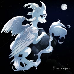 Size: 894x894 | Tagged: safe, artist:a lunar eclipse, artist:a-lunar-eclipse, blue eyes, eclipse, feather, lunar, moon, white, winged