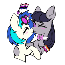 Size: 1253x1253 | Tagged: safe, artist:icey-wicey-1517, artist:occultusion, character:dj pon-3, character:octavia melody, character:vinyl scratch, species:earth pony, species:pony, species:unicorn, ship:scratchtavia, blushing, boop, bow tie, cute, eyes closed, female, genderfluid, genderfluid pride flag, glasses, glowing horn, headcanon, hoof hold, horn, hug, lesbian, lesbian pride flag, lgbt headcanon, noseboop, one eye closed, pride, pride flag, raised hoof, sexuality headcanon, shipping, simple background, tavibetes, transparent background, vinyl's glasses, vinylbetes, wink