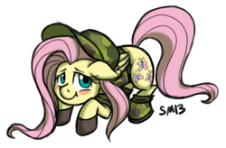 Size: 613x402 | Tagged: safe, artist:serenamidori, character:fluttershy, blushing, camouflage, female, solo
